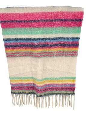 Free People Skye Stripe Fringe Throw Blanket Multicolor Ivory Pink NWT